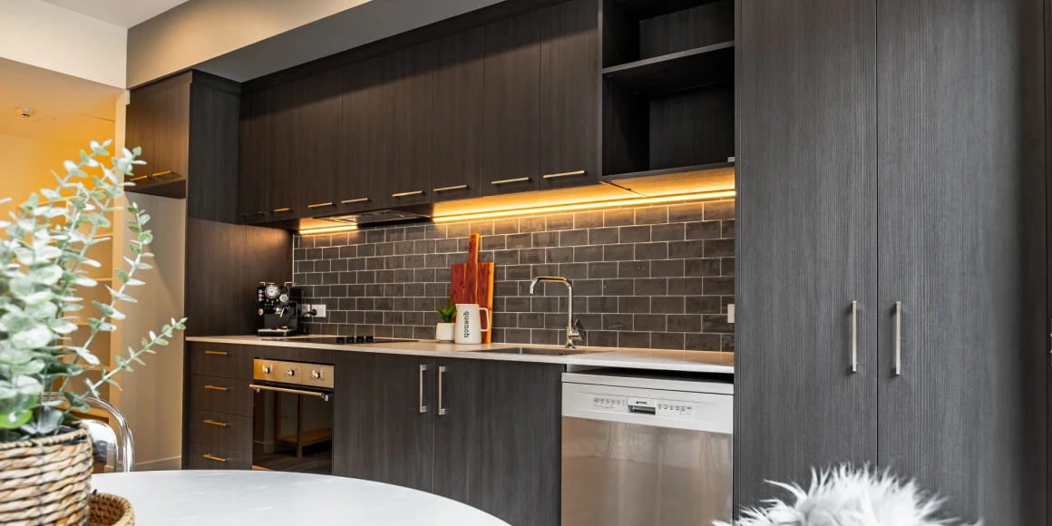 Internal view of a Live Work apartment kitchen and dining area